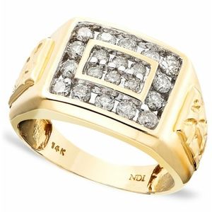 Mens 14K Gold Diamond Ring